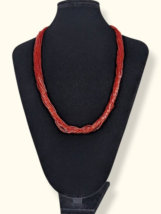 Jewelry - Vintage 12-Strand Red Bead Torsade Necklace